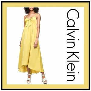 Calvin Klein tie front chartreuse dress